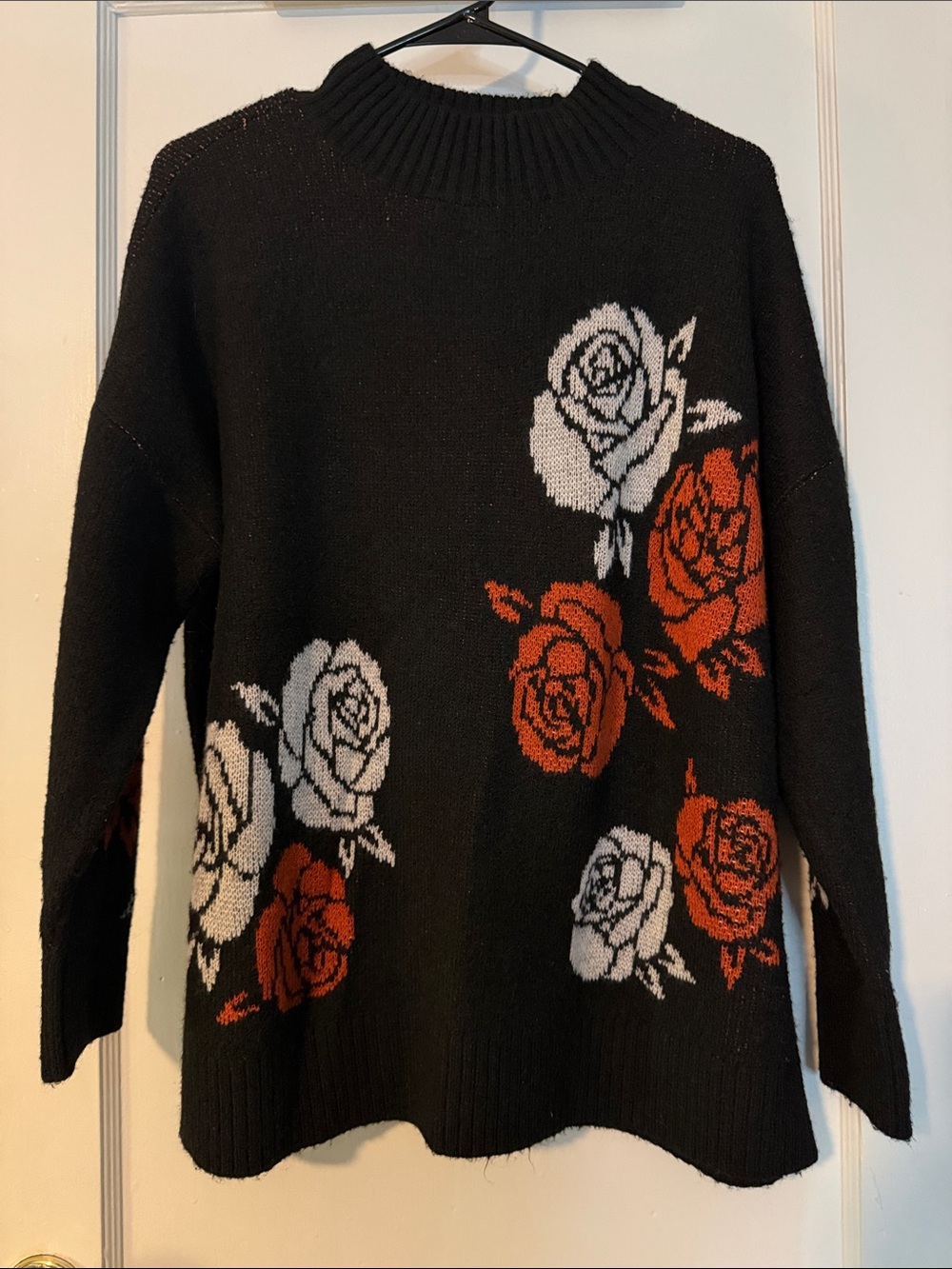 torrid Black Knit Sweater with Red and White Rose Motif